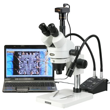 AMSCOPE 3.5X-225X Digital Zoom Stereo Microscope w Gooseneck LED Lights, 5MP USB Camera SM-1TSW2-L6W-5M